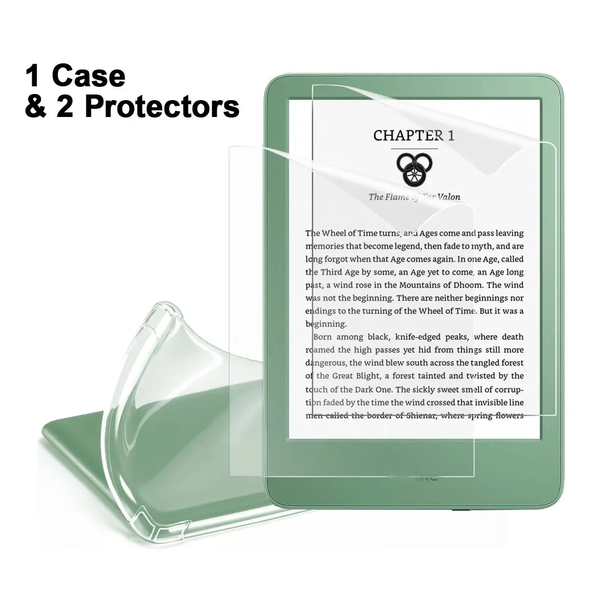 Durable 3-Piece Kindle Device Accessory Protection Set for Paperwhite, Oasis, Colorsoft - 1 Slim-Fit Charging Case, 2 Anti-Fingerprint Tempered Glass Screen Protectors, Ideal for E-Reading Enthusiasts, Travel, Commutes, Yes