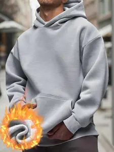 Men's Oversized Loose Fleece Hoodie, Warm Fleece-Lined Long Sleeves Winter Pullover, Casual Hooded Plain Streetwear Sweatshirt with Convenient Pockets, Suitable for Daily Wear and Outdoor Activities, Casual Fashion Sweatshirt, Menswear, Hooded Sweatshirts