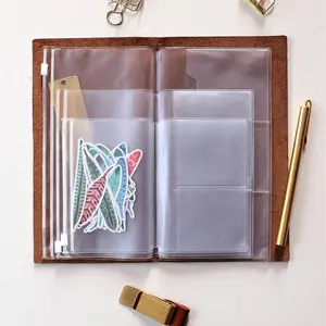 Traveler'S Notebook Zipper Folder Bag Travel Organizer Bag | Plastic Organizational Zipper Storage Pouch with Card Holder, Suitable for TN Notebooks/Journals/Scrapbooks/Notebooks | Accessories for Standard/Passport/A5 Size Notebooks Zipper Pouches