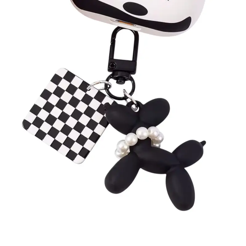 Women's Cute Balloon Dog Keychain - Checkerboard Heart Charm, Pearl Accent, Plaid Design, Small Cartoon Bag/Backpack Accessory, Ideal Gift for Friends