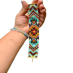 Native made aztec pattern beaded woman’s anklet or men’s bracelet