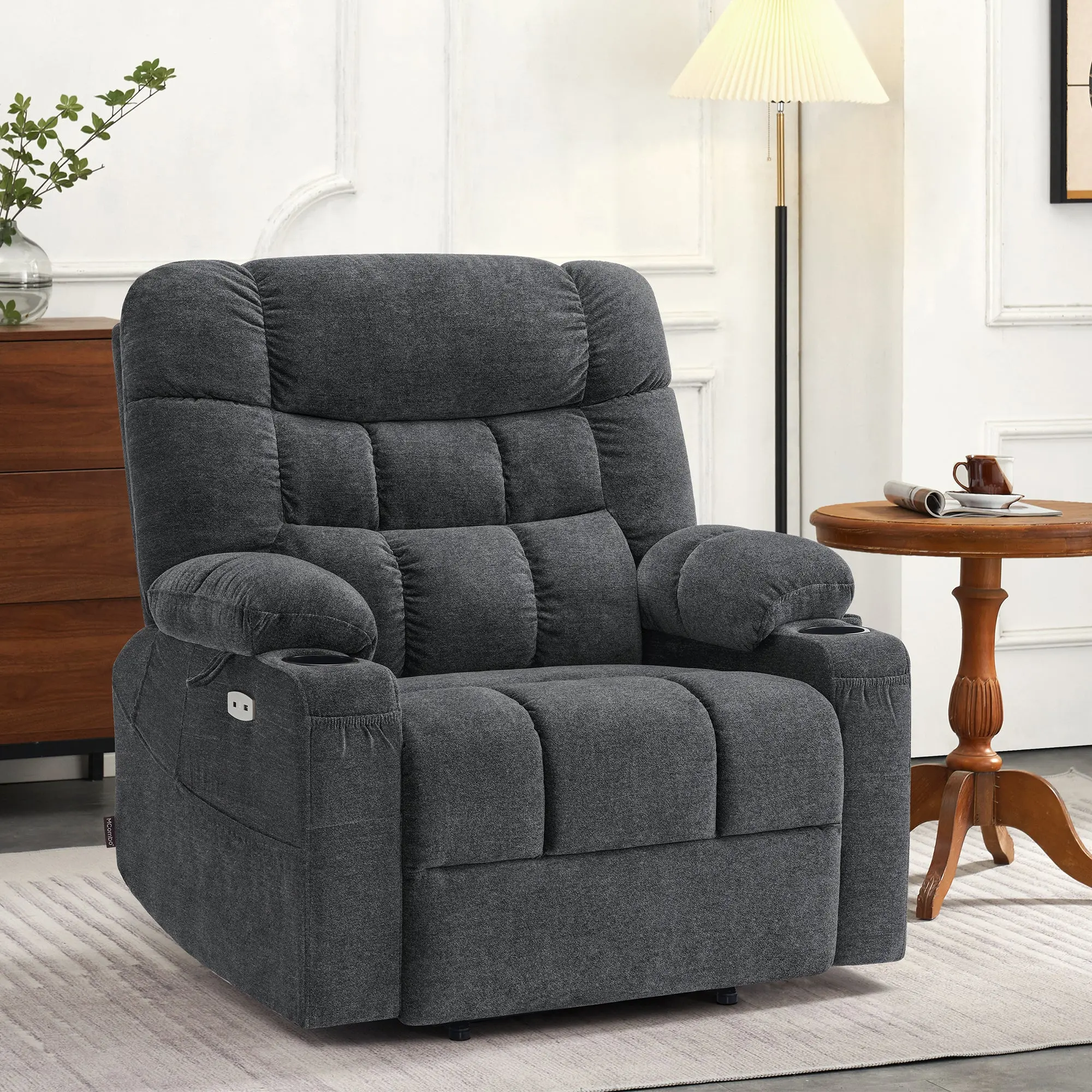 Extra Wide Dual Lift Motor Lift Recliner Chair - Indoor Furniture with Massage, Lumbar Seat Dual Heating, Lay-Flat, Adjustable, Ergonomic, Durable Design, Tool-Free Assembly Required, Supportive Living Room Chair, Model R7070