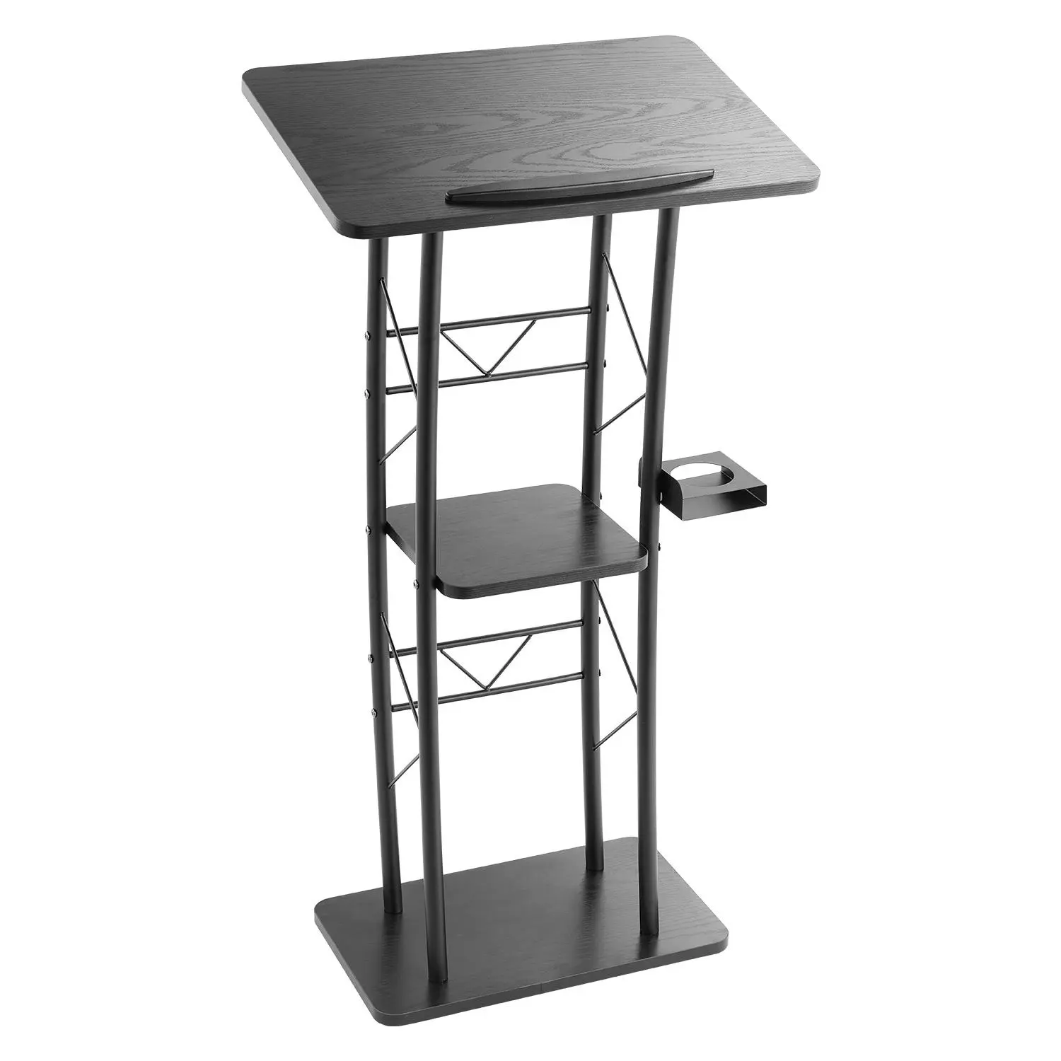【SummerFinds】VEVOR Durable Metal Podium Stand, 47-Inch Curved Lectern, Wide Reading Surface, Open Storage Compartment, Book Stopper, Cup Holder, Modern Office Furniture for Classroom Meetings, 23.43x15.55x43.31in
