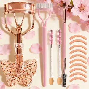 Professional Butterfly Eyelash Curler Set, Silicone Replacement Pad, Precision Lash Separator Comb, Dual Head Brow Brush, Makeup Tool