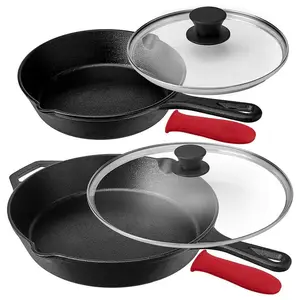 Pre-Seasoned 6-Piece Cast Iron Skillet Set with Lids