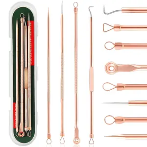Blackhead Remover Pimple Comedone Extractor Tool, Stainless Acne Tools Pimple Popper Removal Kit, Zit Whitehead Popping Needle for Nose & Face, 4Pcs, Skincare Comfort Gold