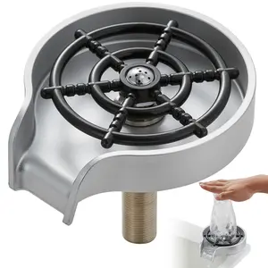 VEVOR Glass Rinser, 10 Powerful Spraying Jets 360° Rotating Cup Rinser for Sink, Wearproof ABS Sink Faucet Cup Washer & ABS Cup Holder for Baby Bottle, Glass Cup, Wine Glass (Silver-White Base)