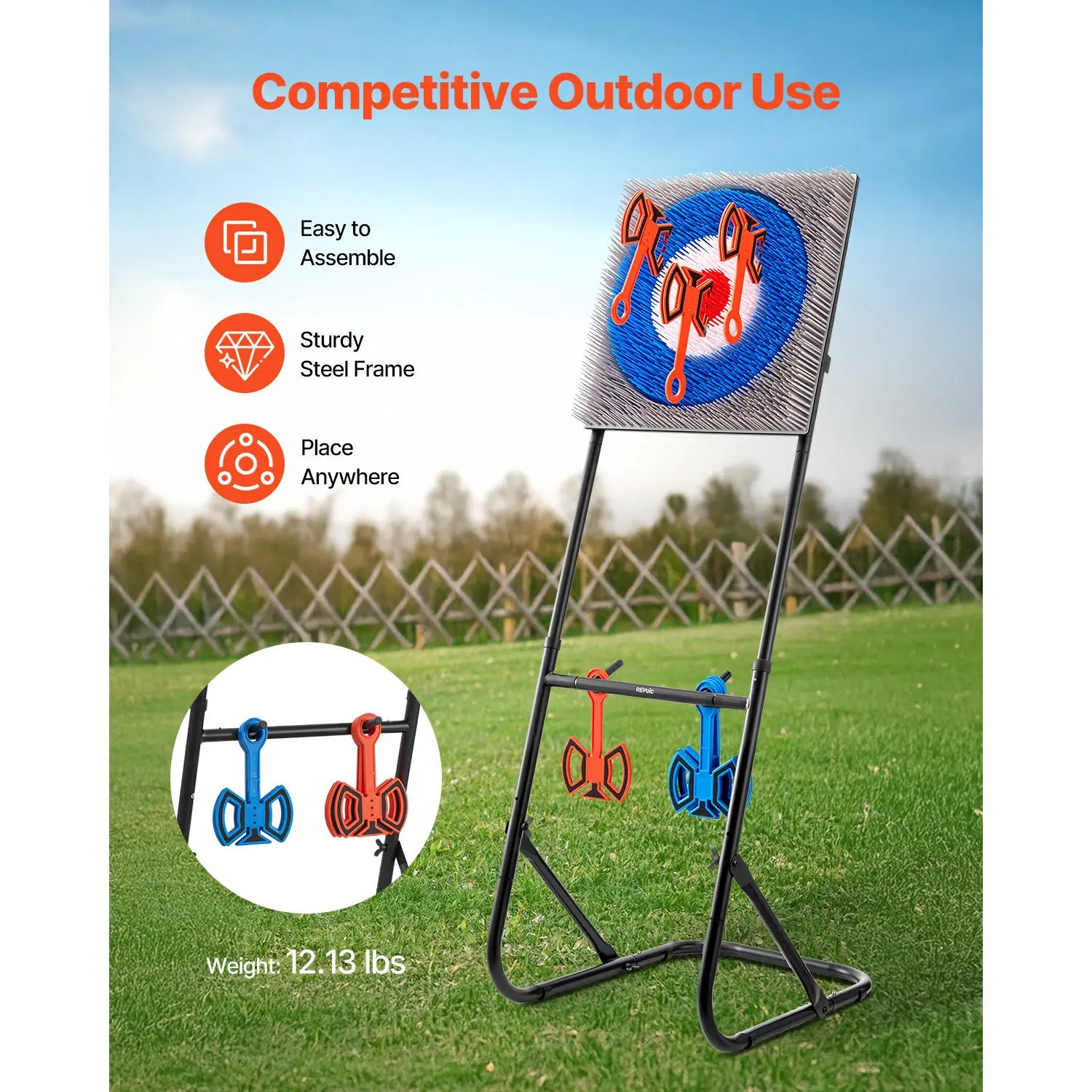 VEVOR Axe Throwing Game,  Plastic Bristle Target with 8 Throwing Axes Set, Foldable Steel Frame, Easy to Store, Stable Placement for Indoor and Outdoor, Backyard, Yard and Carnival Games, Adults Kids#BackToSchool