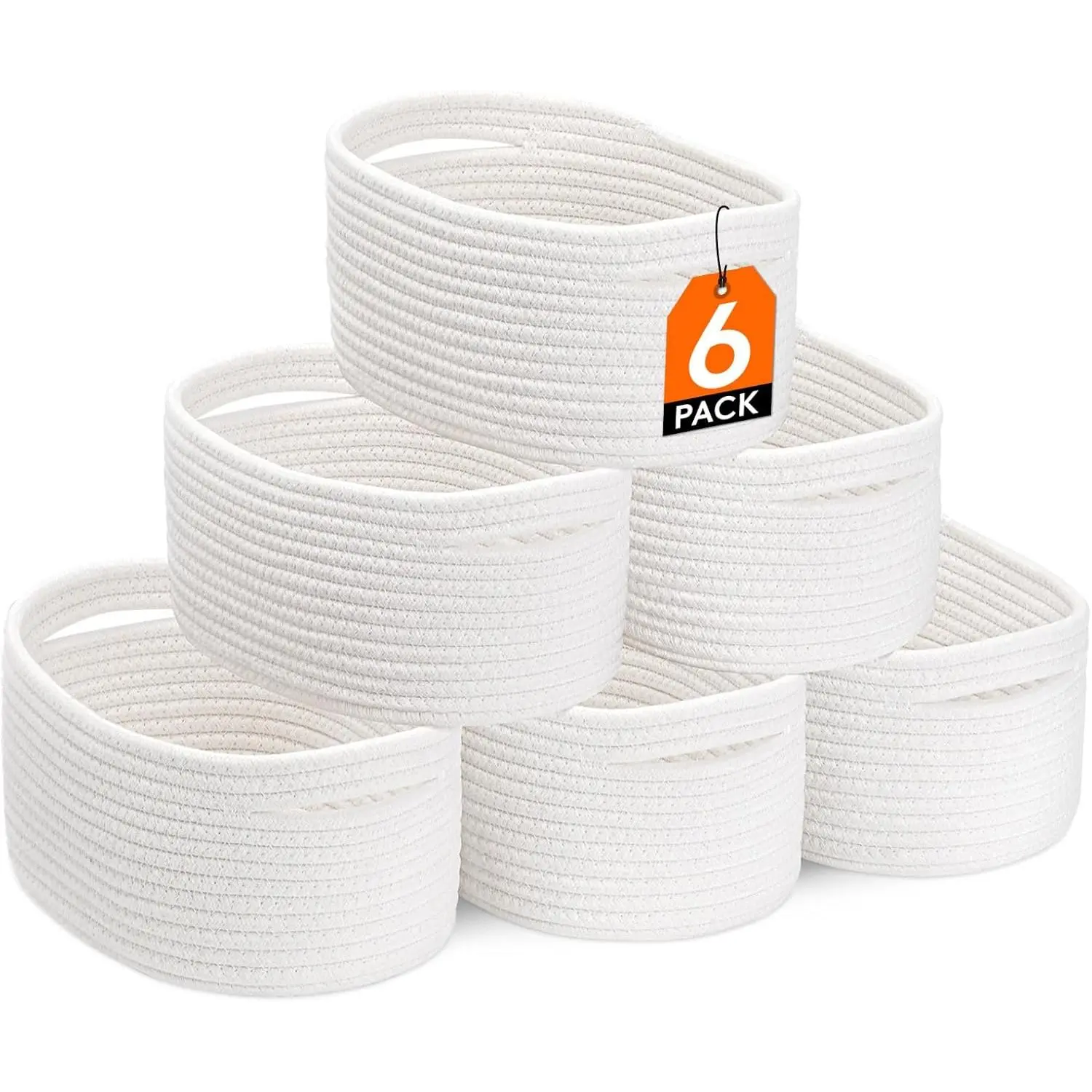 Lifewit 6-Pack Woven Cotton Rope Storage Baskets, White Organiser Caddy for Closet Organization Lifewit 6-Pack Woven Cotton Rope Storage Baskets, White Organiser Caddy for Closet Organization