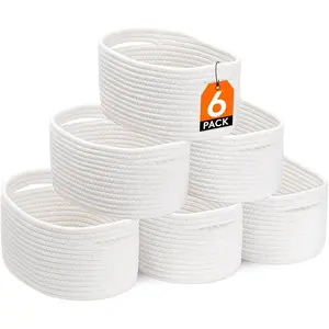 Lifewit 6 Pack Woven Baskets - Cotton Rope Baskets for Storage, White, Ideal for Organizing, Round Storage Box Caddy for Closet