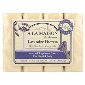 A La Maison de Provence Hand & Body Bar Soap, Lavender Flowers, 4 Bars, 3.5 oz (100 g) Each