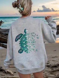 Coastal Cowgirl Aesthetic Ocean Turtle Graphic Sweatshirt | Soft Fleece Oversized Pullover, Ideal for Beach Days, Coastal Vacations, Casual Loungewear & Surf Trips | Trendy Nature-Inspired Top for Women Who Love Beachy Vibes & Comfortable Stylish Outfits