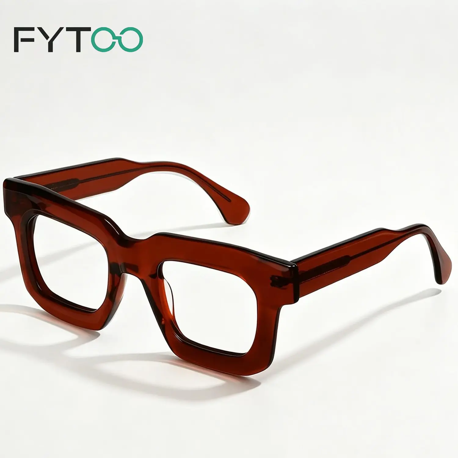 FYTOO Thick Square Red Acetate Non-Prescription Glasses Frames for Adults, Translucent Unisex Light Luxury Business Frames, Casual Streetwear & Commuting Daily Wear Eyewear, Ideal Gift 1698-04, Frames Non-Prescription Glasses