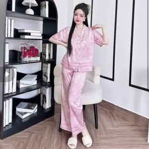 Đồ Pajamas lụa Latin quần dài áo tay ngắn - Women Pajamas