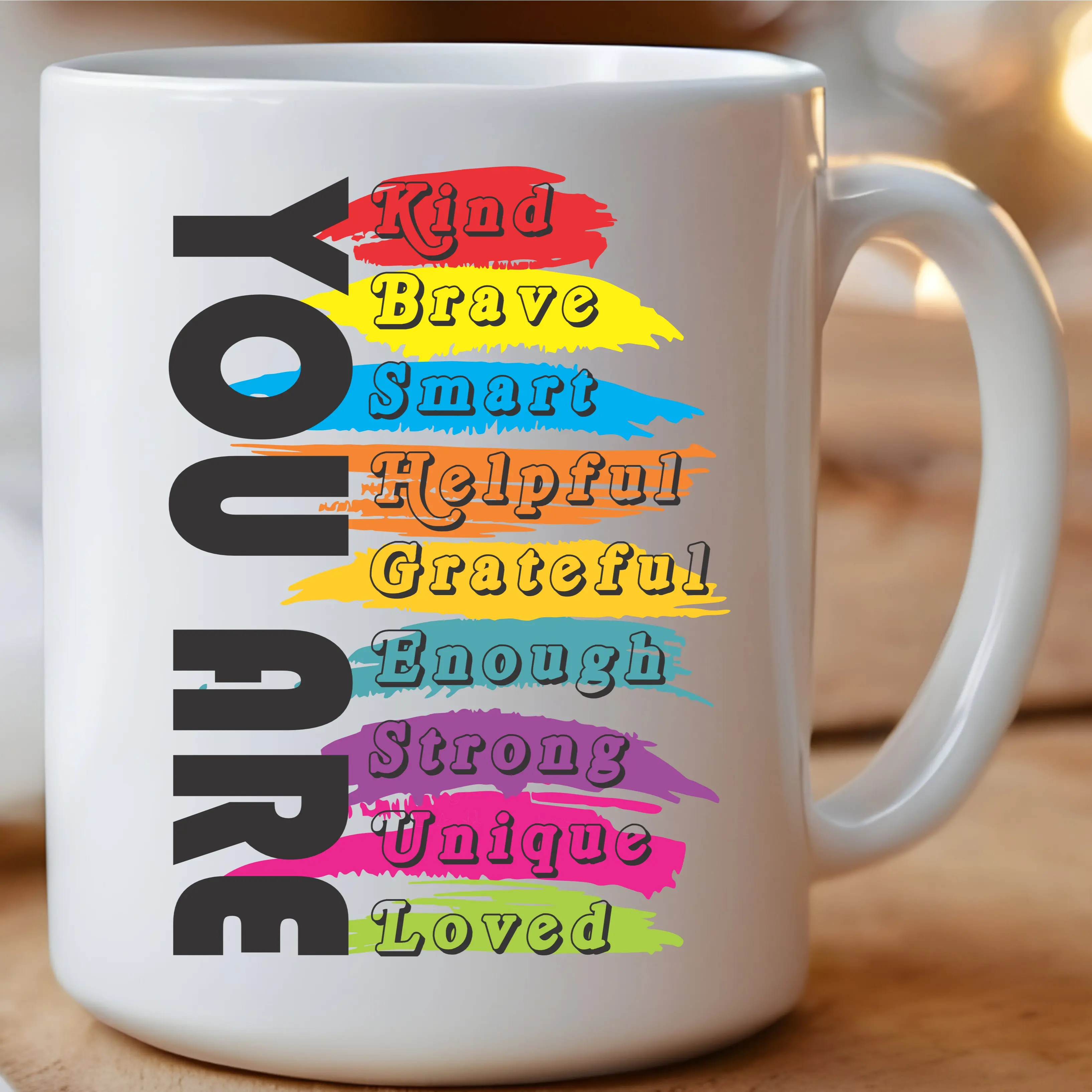 You Are Affirmation Graphic Coffee Mug, 11oz-15oz Printed Reusable Washable Ceramic Cup, Teacher Graduation Gift for Classroom Mental Health Encouragement Drinkware