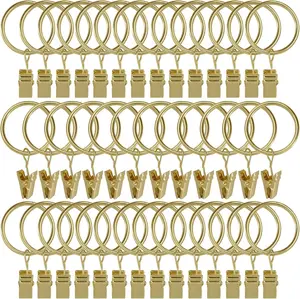 [Summervibes] 40/36 Pack Curtain Rings with Clips,Drapery Clips with Rings,Drapes Rings 1.26 in Interior Diameter,Fits up to 1 in Curtain Rod,Gold/Black Color,Hand Tools Kits