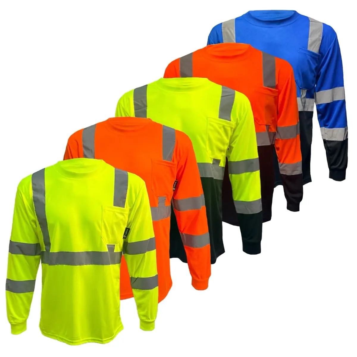 5 PACK - High Visibility Variety Pack - Solid Yellow and Orange or Two Tone Long Sleeve Safety Shirt - - Birdeye Fabric