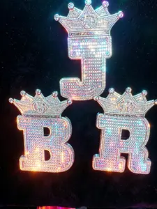 2344  Crowned Initial Pendant - Letter [B/R/J] | Blinged-Out Iced-Out Statement Charm for Hip Hop Streetwear Vibe summerwins