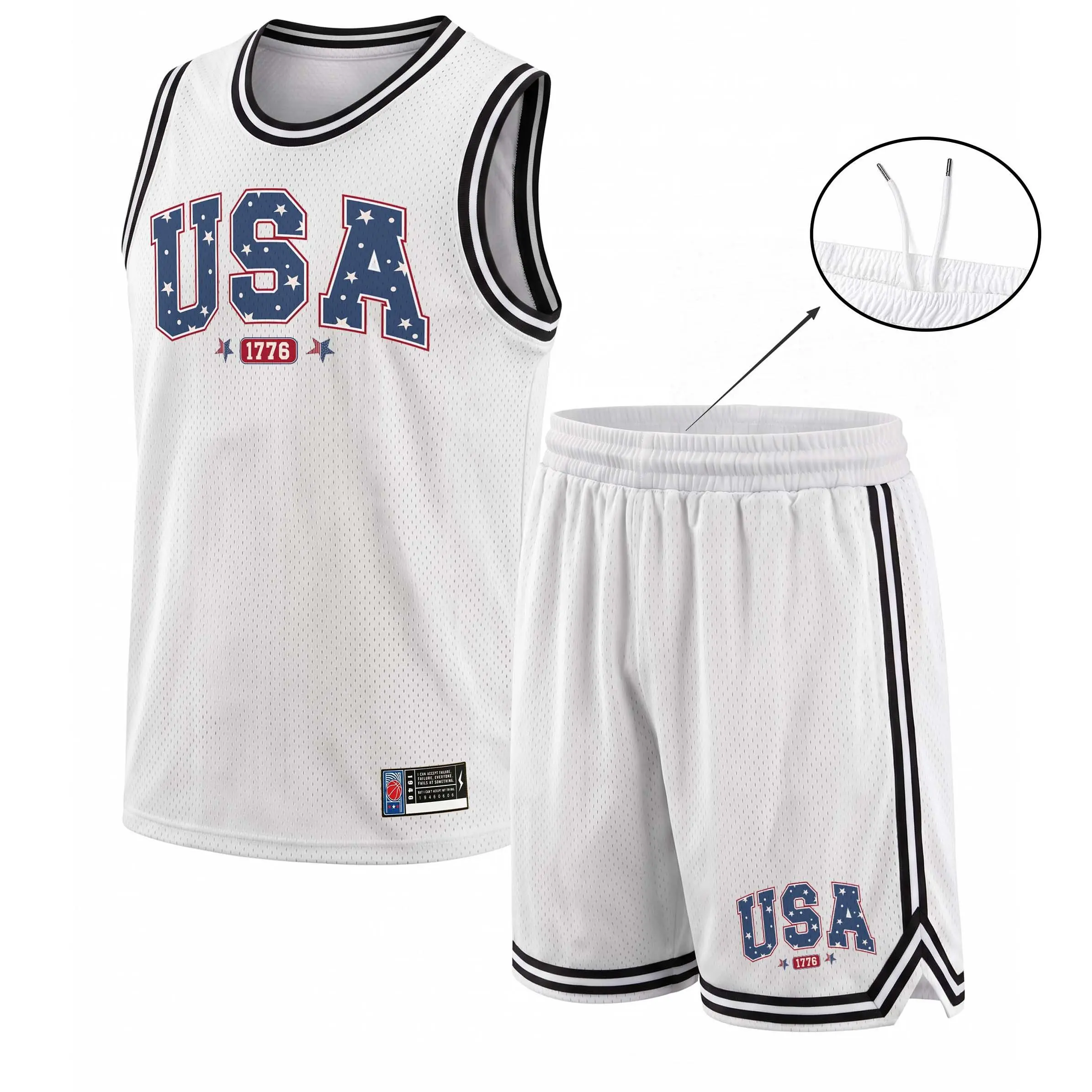 Men's 2-Piece Basketball Jersey Set, USA Color Block Mesh Athletic Wear, Quick-Dry Loose Fit Sleeveless Tank Top and Shorts for Gym, Mesh Fabric, Sporty Chic, Two Pieces