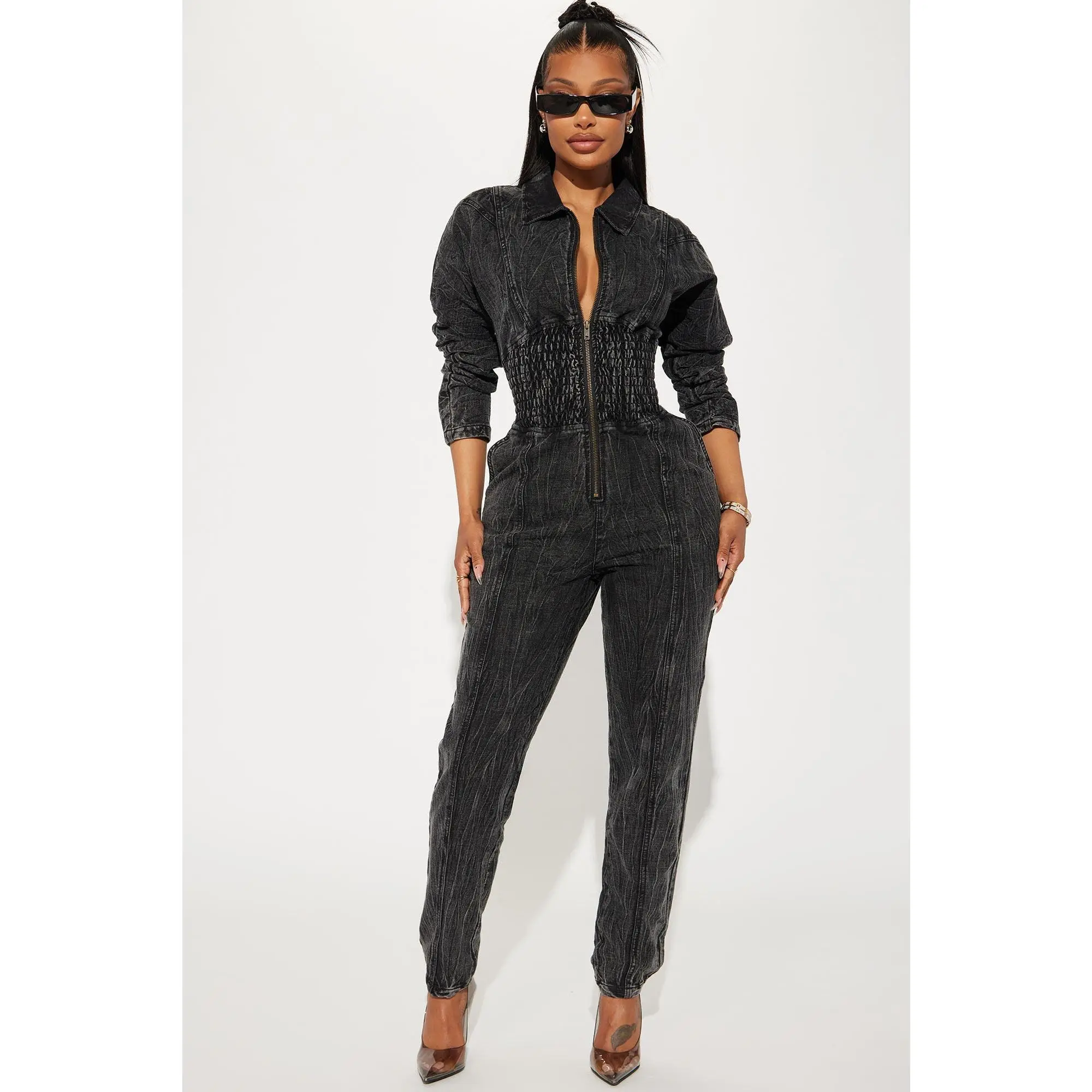 Not Too Late Denim Jumpsuit - Black