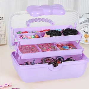 3-Layer Children Hair Accessory Storage Bag with Bow Lock, Cute Jewelry Box Headband Hair Tie Organizer for Little Girls Multi Grids Organizer