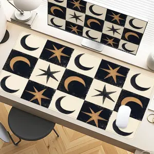 Vintage Moon Stars Desk Pad Gaming Mousepad XXL Mouse Pad For Laptop Desk Mouse Pad Extra Large With Non-Slip Rubber Base Stitched Edges Surface For PC Gamers Office Workers & Home Use Holiday Gift Idea