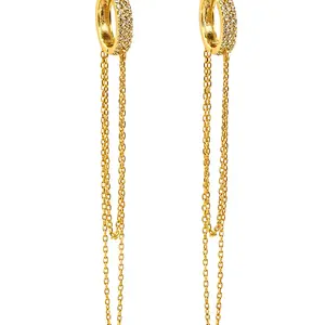 Chain Drop Huggie Earrings 925 Sterling Silver 14k Gold Plating