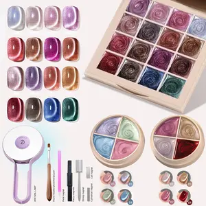 Curvlife Gel Nail Polish Set – Solid Gel Quad Palettes, Single Colors, 16-Color Palette with Brushes & Magnet for DIY Nail Art, Salon-Quality Long-Lasting Finish, Ideal for Beginners & Pros