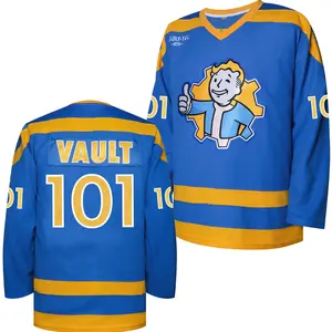 Summervibes Men's Ice Hockey Jersey  - Blue & Golden Pinstripe V-Neck Sweater with Number & Letter, Loose-Fit Player Uniform for Hockey Games, Training, Parties Christmas gifts UglySweater