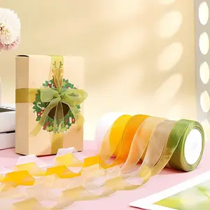 6 Rolls Organza Ribbon Transparent Chiffon Ribbon, Multiple Colors, Polyester Fiber, Gift Wrapping, Wedding Bouquets, Christmas Decorations, Gift Wrapping Supplies