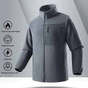 Men's Winter Outdoor Warm Stand Collar Fleece Jacket with Heat Storage Technology Fluffy and Warm Antistatic Windproof H Type Coats Long Sleeve