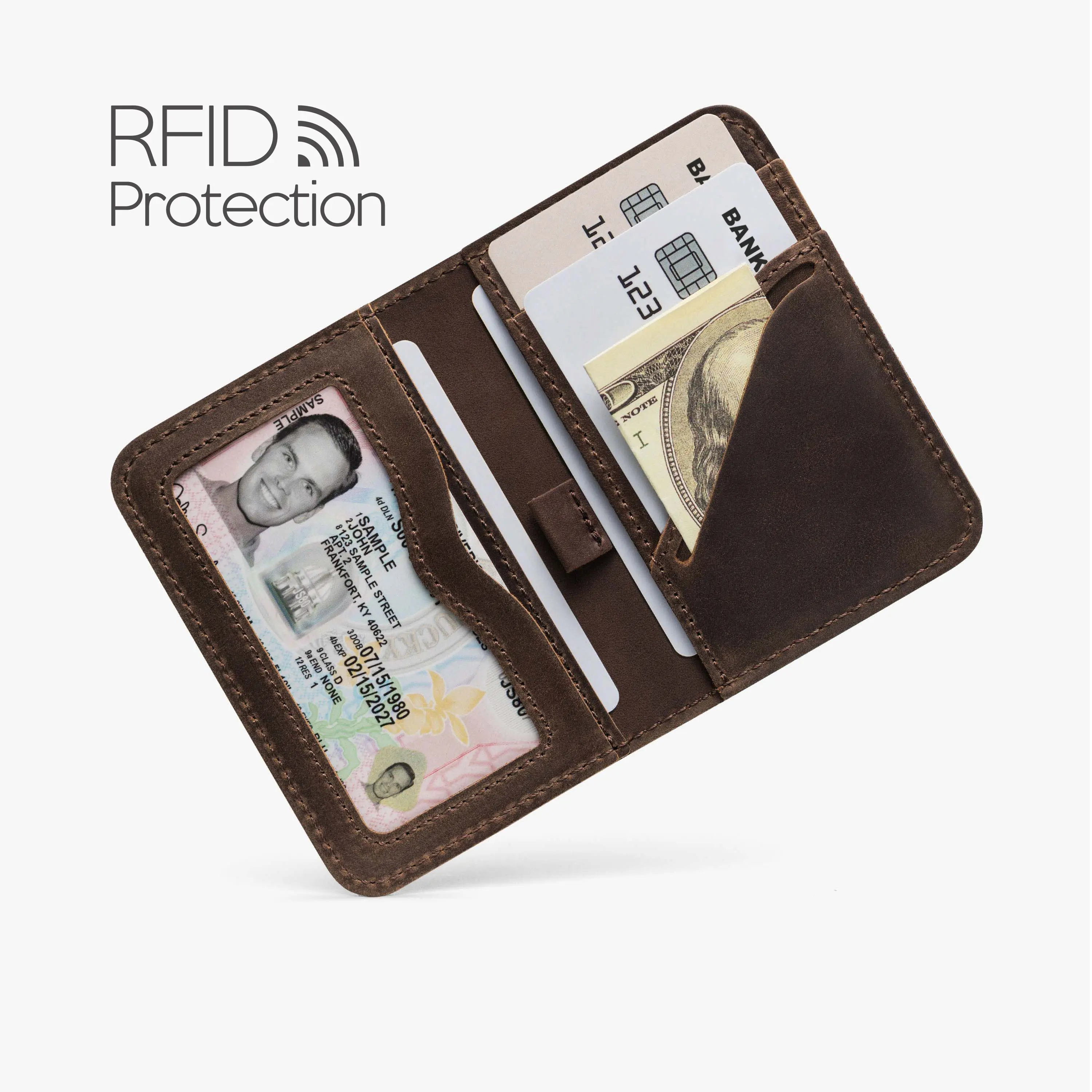 GiftByValentinas Minimalist Black Card Holder Wallet RFID Blocking Handcrafted Personalized Men's Compact Leather Wallet - Slim RFID-Protected Small Wallet with ID Window & Personalization