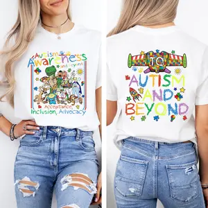 Autism and Beyond Graphic Tee, Autism Awareness Youth Shirt, Puzzle Piece Trip Autism 2-Sided Unisex T-Shirt, Perfect Gift For Men, Women, And Kids