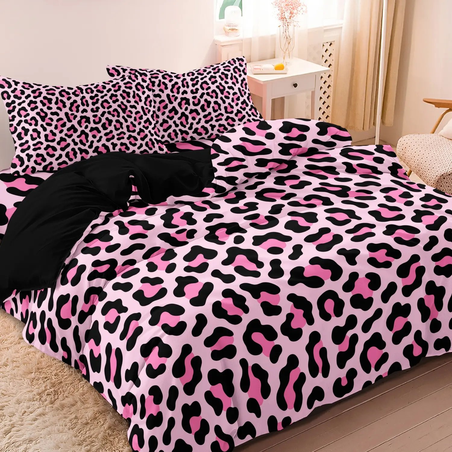 3pcs Pink Leopard Print Fashion Duvet Cover Set 1 Duvet Cover + 2 Pillowcases Without Pillow Inserts, Four Seasons Home Dorm High-Definition Printed Luxury Bedding Set, Decorative Duvet Cover Bed Sets, Theme Bedding Set
