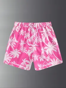 Men's Palm Tree Print Swim Shorts, Regular Fit Casual Comfy Breathable Swim Shorts for Summer, Men's Swimming Swimwear for Beach Vacation, Clothing, Swim Bottoms, Swimtrunks, Summer Swim Trunks, Drawstring Swim Bottom