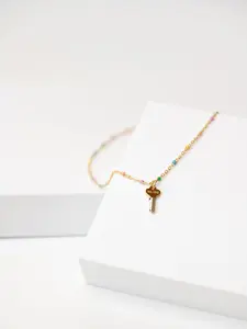 Rainbow Beaded Petite Key Necklace