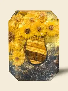 Golden Healer Crystal Bar Soap - Vegan, 7 oz - Infused with Tiger's Eye - Scented in Vanilla, Oak & Sunflowers - Bright Jasmine