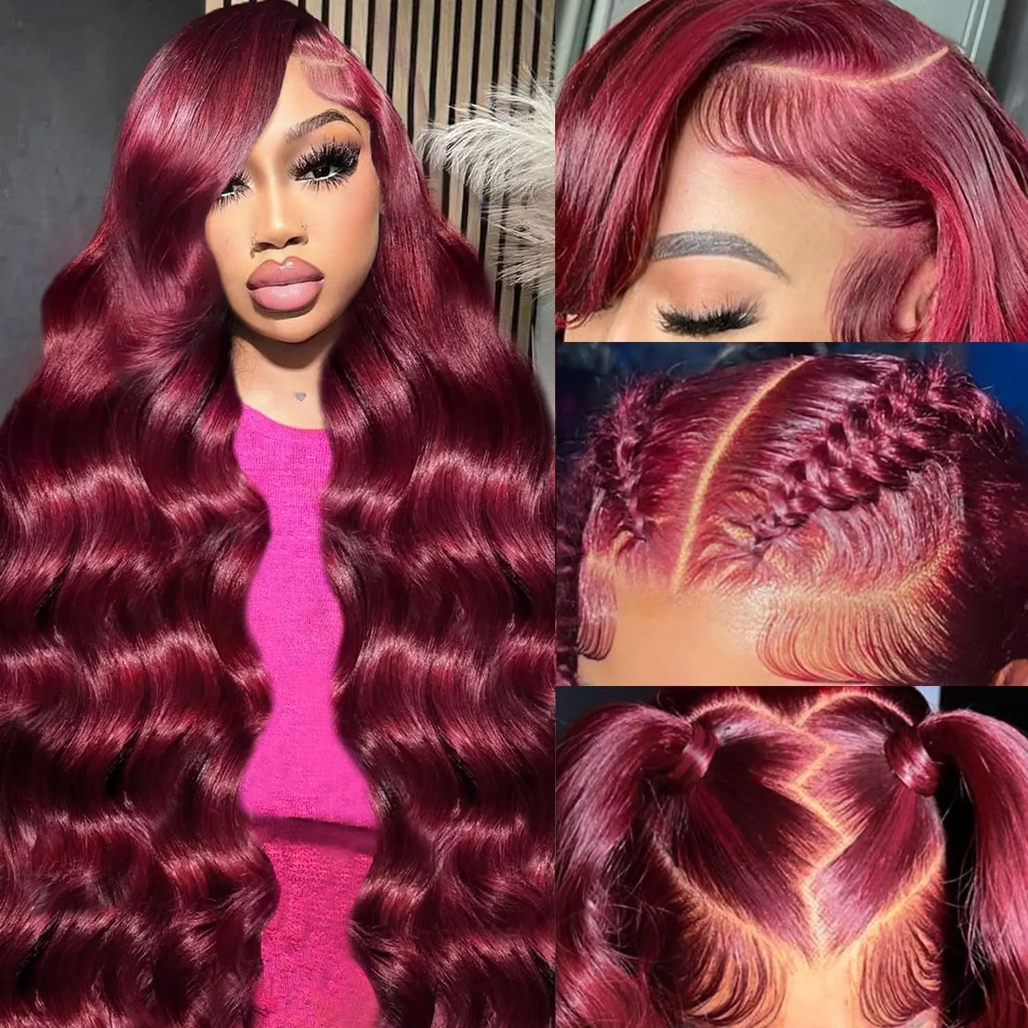 【69.99$ sale 24Inch】24 Inch 99J Burgundy Body Wave Human Hair Wig 13x4 HD Lace Frontal Wig Rich Wine Red Tone Soft Flowing Waves Luminous Finish Sculpted Hairline Real Human Hair Wig Made for Women
