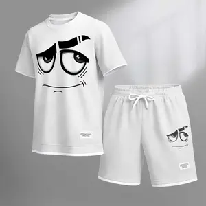 Men's Wacky Cartoons Print Drawstring Shorts Set For Spring/Summer. A Casual Summer Outfit, Including A Short-Sleeved Shirt And Shorts, Suitable For Everyday Wear And Sports. A Two-Piece Set For A Relaxed And Energetic Lifestyle.