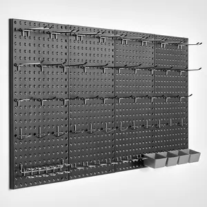【Summervibes】VEVOR Metal Pegboard Panels,  24" x 12" Pegboard, 4 Panels, Heavy Duty Peg Board Wall Organizer with Accessories, for Living Room Garage Tool Storage Office Organization Craft Room Kitchen Home, Black