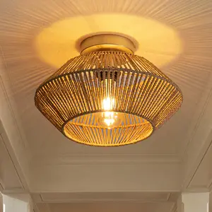 12.6" Rattan Light Fixture, Boho Ceiling Light Fixture, Woven Light Fixture Flush Mount Rattan, Bedroom Ceiling Light for Kitchen Dining Room Entryway Nursery