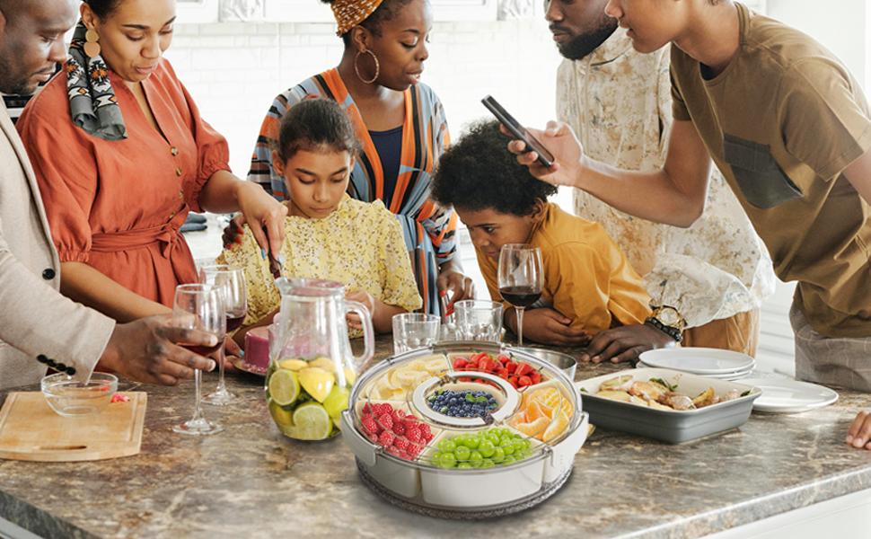 Divided Serving Tray with Lid and Handle 8-Piece Set Stackable Snack Box for Fruits Candy Organizer Portable Spinning Rounded Veggie Tray for Kitchen Party Travel Picnic Meal Prep Plate Snack Supplies Divided Serving Tray with Lid and Handle 8-Piece Set Stackable Snack Box for Fruits Candy Organizer Portable Spinning Rounded Veggie Tray for Kitchen Party Travel Picnic Meal Prep Plate Snack Supplies