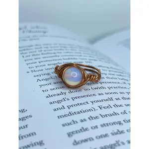 Opalite Copper Wire Ring Handmade with Genuine Copper Healer Motivation Communication Self-Worth Aphrodisiac Creativity Libra Planet Venus Mars Air Crown Chakra