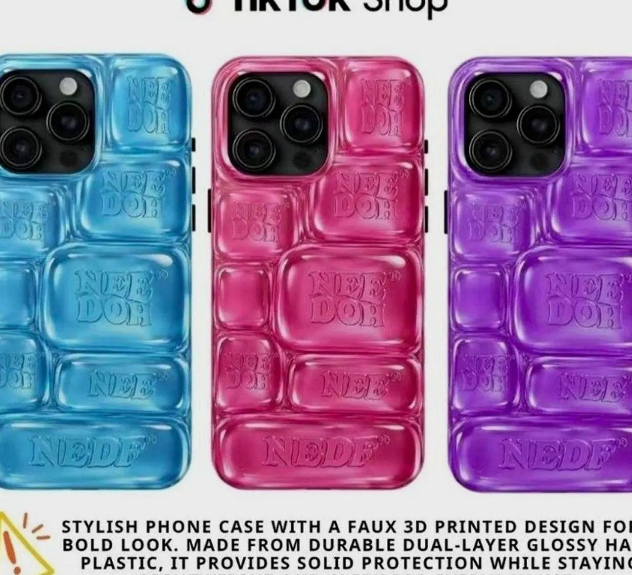 NeeDohS Cool Crush Ice Cube Phone Case, 3D Visual Printed Graphic Hard Phone Cover, Anxiety Sensory Play Blue 17 Air Pro Max