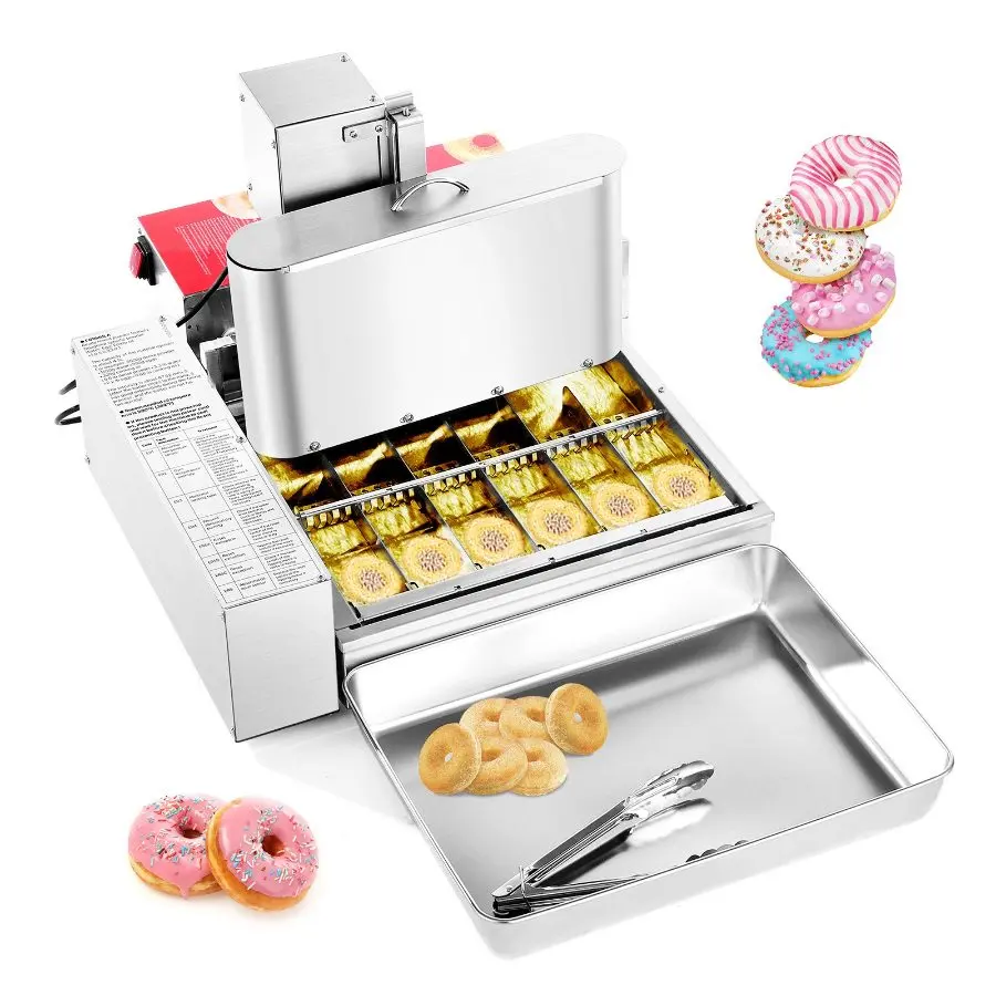 VEVOR Commercial Automatic Donut Machine, 6-Row Donut Making Equipment, 360 Pcs/Hour Electric High-Power Doughnut Maker, Stainless Steel Intelligent Control Auto Fryer, Commercial Users, Round Donuts