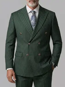 Men's 2-Piece Suit Set, Notched Lapel Striped Classic Fashion Slim Fit Casual Blazer, Elastic Waist Belt Long Pants, Ideal for Weddings, Outdoor Dates, Parties