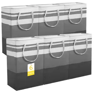 6 Pack 75L Laundry Baskets Freestanding Laundry Hamper Collapsible Tall Clothes Hamper Large Waterproof Clothes Basket with Handles for Bathroom Bedroom Dorm Room Clothes Towels Storage(Gray)