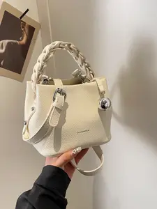 Women's Woven Bucket Bag Small Purse, Solid Color Simple Shoulder Bag, Fashion Versatile Commuter Crossbody Bag for Daily Use