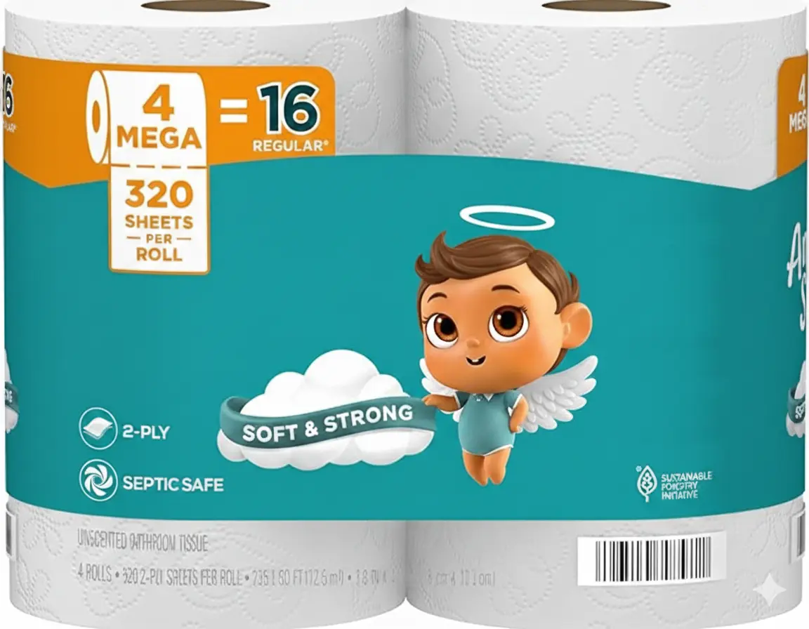 Toilet Paper Mega Rolls – 4 = 16 Regular Rolls, Soft & Strong Tissue
