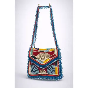 Handcrafted Beaded Fringe Shoulder Bag – 10” x 9”